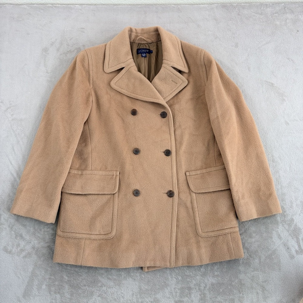 J Crew Double Breasted Peacoat Military Jacket in Tan Wool Mohair Men Large